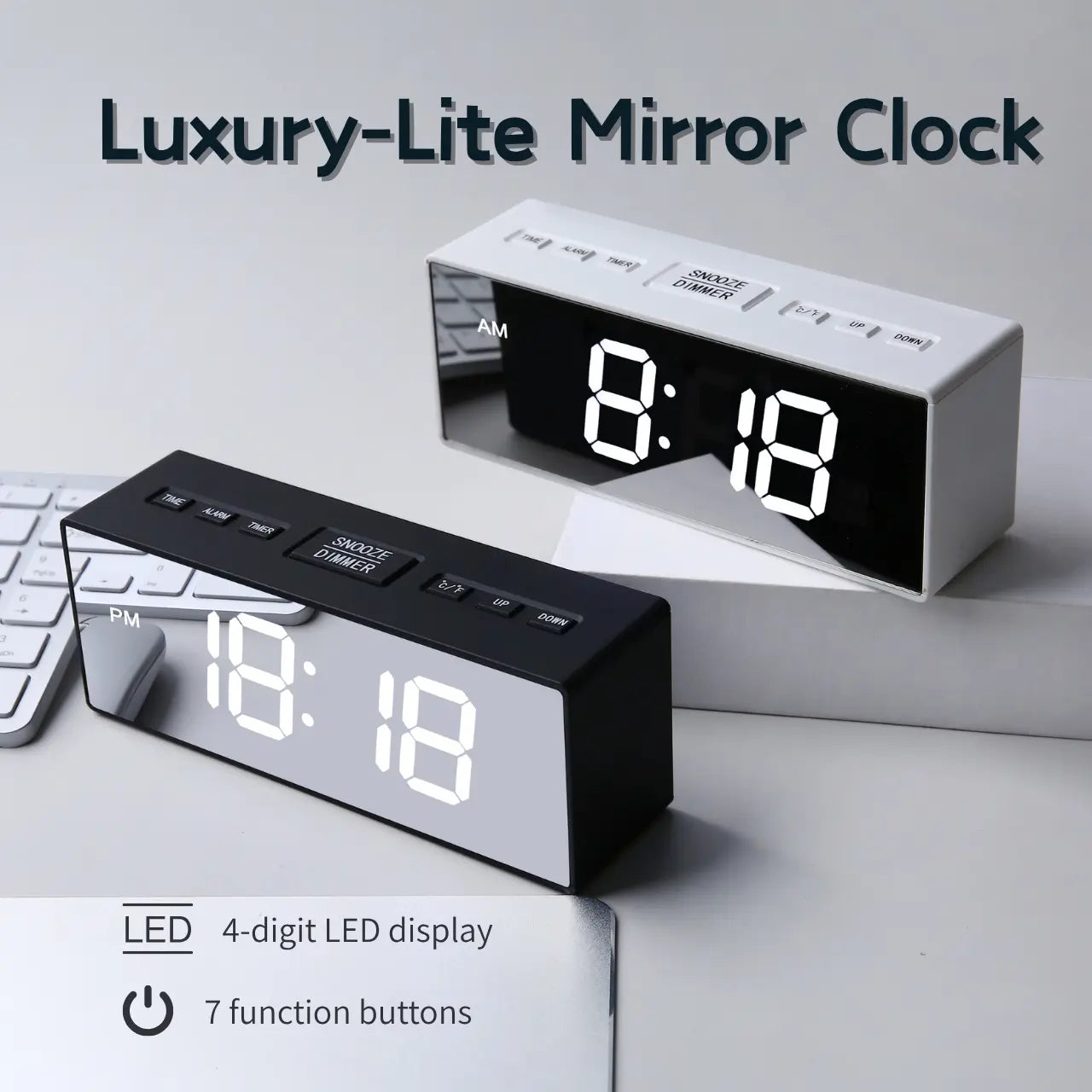 Digital Alarm Clock for Bedroom - Large Mirror Display, USB Port, Loud Alarm for Heavy Sleepers, Adjustable Brightness, Snooze Feature, Daylight Saving Time, 12/24 Hour Format, Decorative Electric Desk Clock
